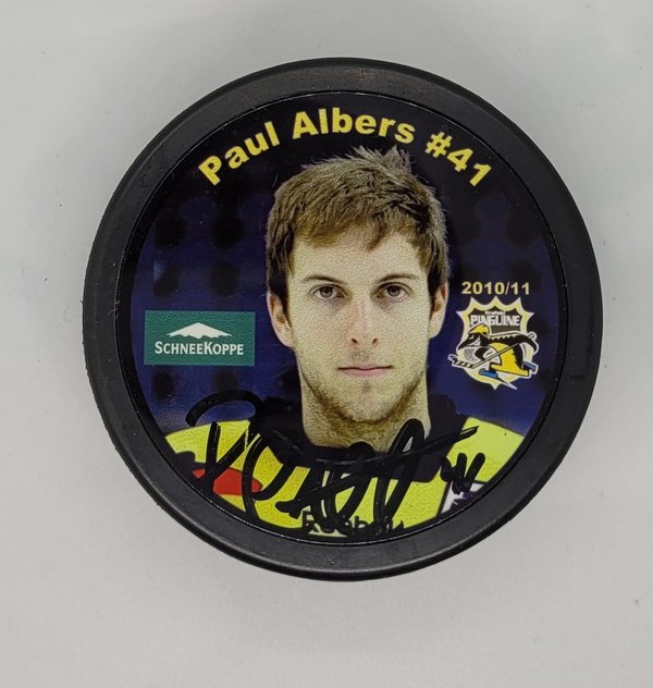 Eishockeypuck signiert Paul Albers Krefeld Pinguine Saison 2010/11