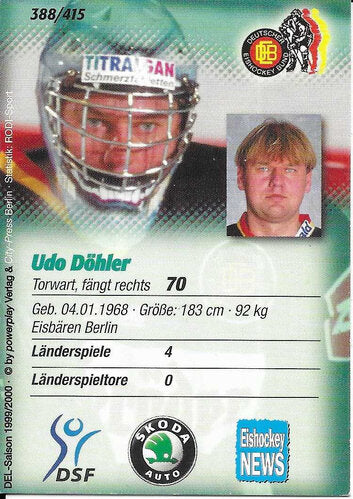 Udo Döhler Playerkarte 1999/2000 #388 Deutsche Nationalmannschaft