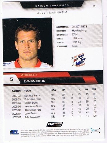 Playerkarte Dan McGillis Adler Mannheim