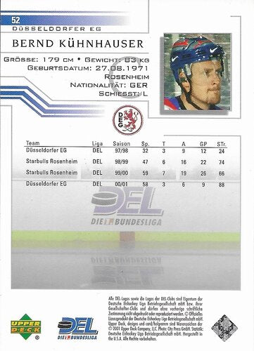 Playerkarte 2001/2002 #52 Bernd Kühnhauser Düsseldorfer EG