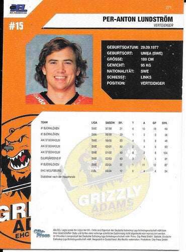 DEL 2004-05 Playerkarte #271 Per-Anton Lundström Wolfsburg Misscut