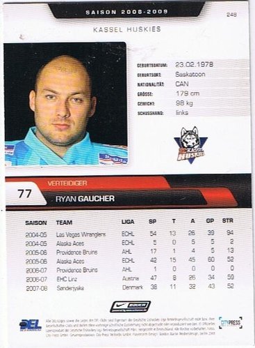 Ryan Gaucher Playercard 2008/09 – Kassel Huskies #248