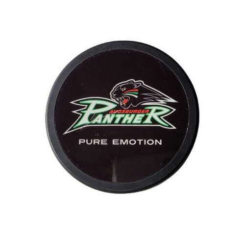 Eishockeypuck mit Augsburger Panther Logo & Slogan "Pure Emotion" – B-Ware mit leichten Kratzern