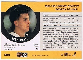 1990-91 Pro Set #589 Wes Walz Boston Bruins (Rookie Card)