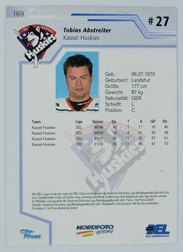 DEL Playerkarte City Press 2002/2003 Tobias Abstreiter Kassel Huskies #169