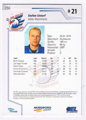 DEL Playerkarte 2002/03 Stefan Ustorf Adler Mannheim #256