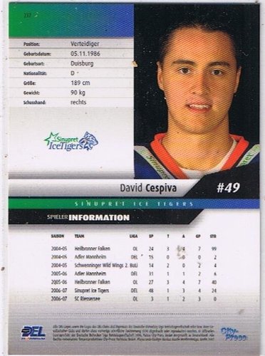 Playerkarte 2007/2008 #237 David Cespiva Sinupret Ice Tigers
