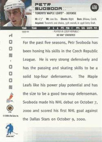 2000-01 Be a Player Mem #456 Petr Svoboda RC Toronto Maple Leafs