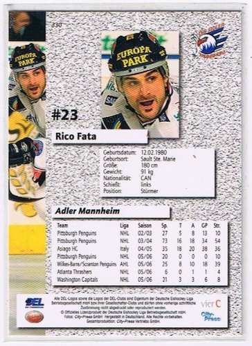 Playerkarte 2006/2007 #330 Rico Fata Adler Mannheim