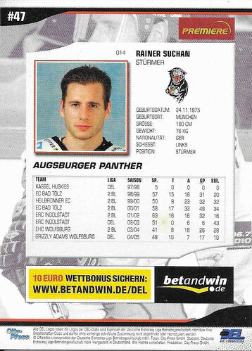 2005-06 DEL Playercards #14 Rainer Suchan Augsburger Panther (Base Card)