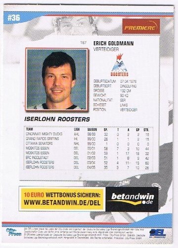 Playerkarte 2005/2006 #167 Erich Goldmann Iserlohn Roosters
