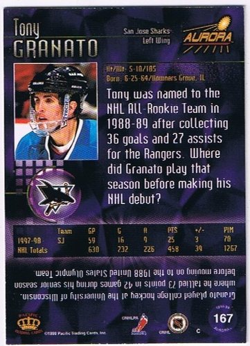 1998-99 Aurora #167 Tony Granato San Jose Sharks (Base Card)
