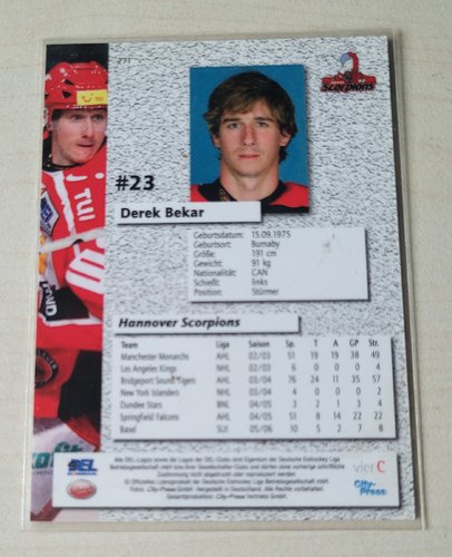 Playerkarte 2006/2007 #271 Derek Bekar Hannover Scorpions