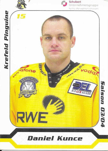 Autogrammkarte Daniel Kunce 2003-04 Krefeld Pinguine