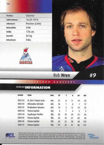 Playerkarte 2007/2008 #194 Bob Wren Iserlohn Roosters