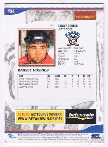 DEL Playerkarte 2005/06 – Danny Groulx von den Kassel Huskies (Karte 194)