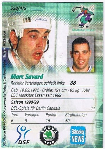 DEL Playerkarte 1999/00  Marc Savard Moskitos Essen