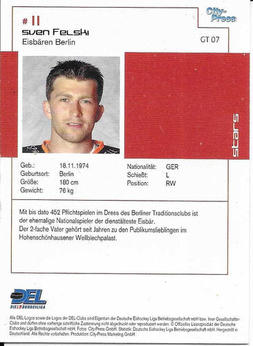 Playerkarte 2002/2003 #GT07 – German Topstars Sven Felski Eisbären Berlin