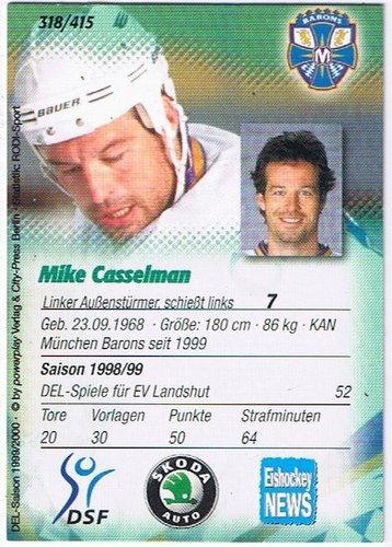 DEL Playerkarte 1999/2000 #316 – Mike Casselmann – München Barons (Powerplay)