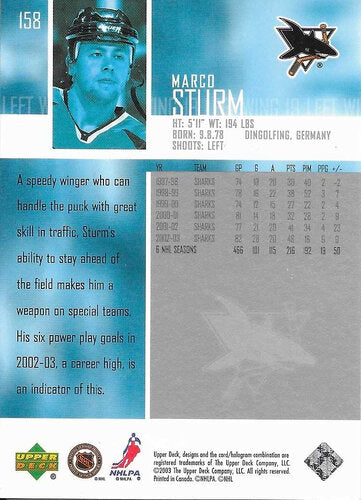 03-04 Upper Deck #158 Marco Sturm San Jose (Base-Card)