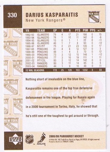 2005-06 Parkhurst #330 Darius Kasparaitis New York Rangers (Base Card)