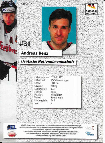 Andreas Renz DEL 2006/2007 Parallels DEB #PA004 Playerkarte