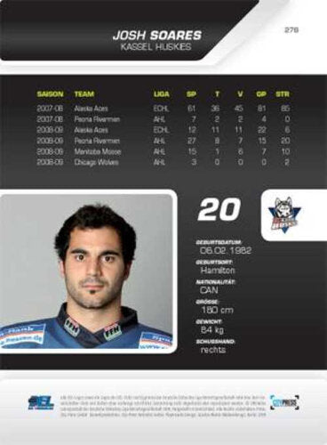 DEL Playercard 2009/10 #278 Josh Soares Kassel Huskies