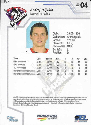 Playerkarte 2002/2003 #187 Andrej Teljukin Kassel Huskies