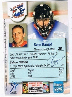 1998/1999 Schirner #217 Sven Rampf – Adler Mannheim (Base Card)