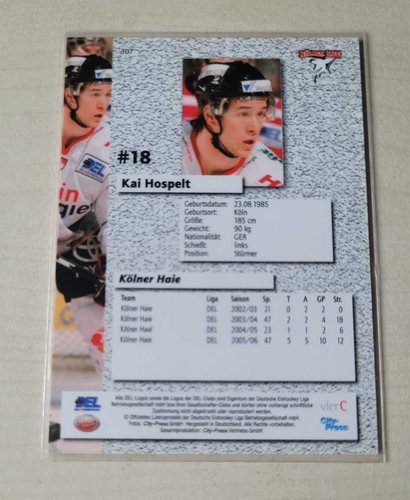 Playerkarte 2006/2007 #307 Kai Hospelt Kölner Haie