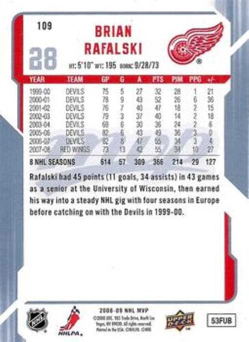 2008-09 Upper Deck MVP #109 Brian Rafalski Detroit Red Wings