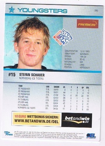Playerkarte 2005/2006  #280 Stefan Schauer Nürnberg Ice Tigers