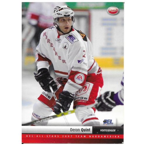Eishockey-Sammelkarte von Verteidiger Deron Quint im Trikot der Eisbären Berlin aus der Saison 2007/2008, Sonderausgabe Team Nordamerika