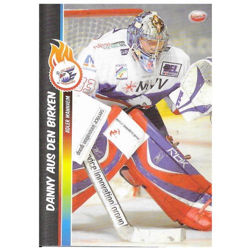 Eishockey-Sammelkarte von Torwart Danny aus den Birken im Trikot der Adler Mannheim aus der Saison 2008/2009 Trade & Play Base Card