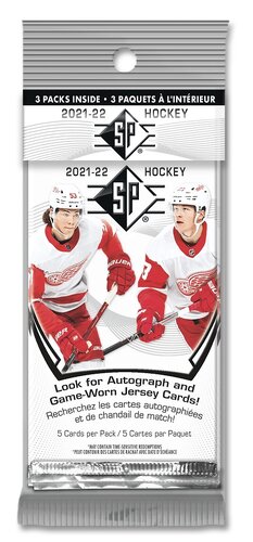 2021-22 NHL SP Hockey Hanger Pack ungeöffnete Originalverpackung (OVP) mit 3 Päckchen für Eishockey-Sammler.