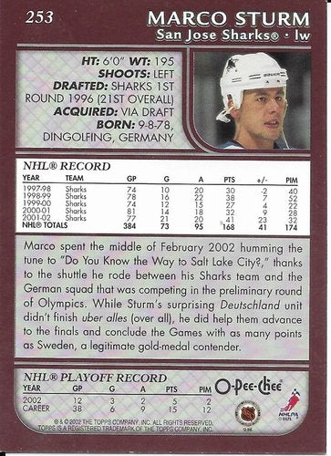 02-03 O-Pee-Chee #253 Marco Sturm San Jose (Base-Card)