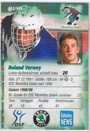 DEL Playerkarte 1999/00  Roland Verwey Moskitos Essen