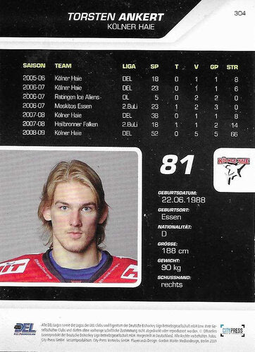Playerkarte 2009/2010 #304 – Torsten Ankert – Kölner Haie