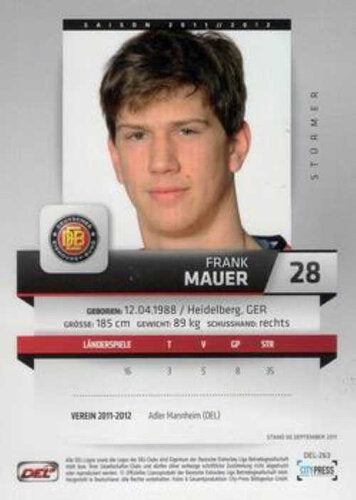 Frank Mauer Playerkarte 2011/2012 #DEL-263 Deutsche Nationalmannschaft
