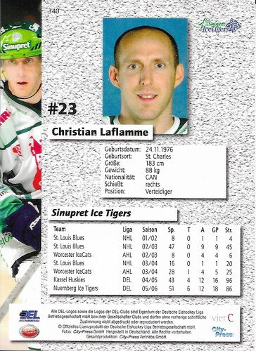 Playerkarte 2006/2007 #340 Christian Laflamme Sinupret Ice Tigers