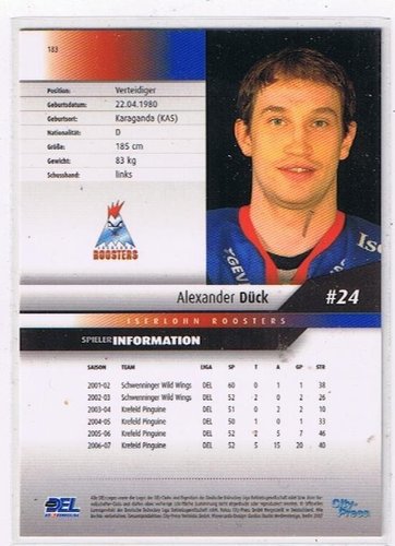 2007/2008 City-Press #183 Alexander Dück – Iserlohn Roosters (Serie 1 Base Card)