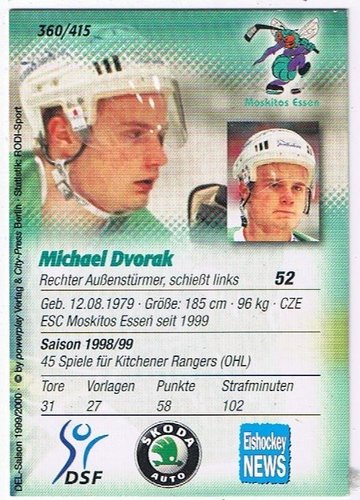 1999-00 Powerplay Michael Dvorak Moskitos Essen (Base Card)