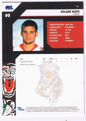 DEL Playerkarte 2004/05 Roland Mayr #033 – Augsburger Panther Sammlerkarte Eishockey