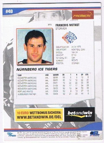 Playerkarte 2005/2006 #273 Francois Methot Nürnberg Ice Tigers