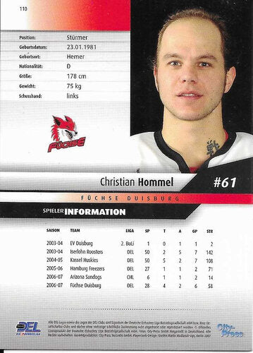 2007-08 Playercards DEL #110 Christian Hommel EV Duisburg