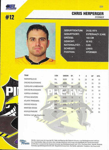 DEL Playerkarte Chris Herperger 2004/05 Krefeld #229 VG-EX