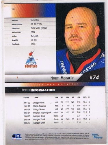 DEL 2007-2008 #186 Norm Maracle Iserlohn Roosters