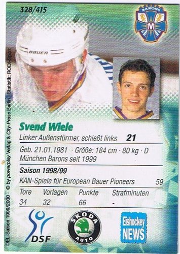 DEL Playerkarte 1999/2000 Svend Wiele München Barons PowerPlay Nr. 328