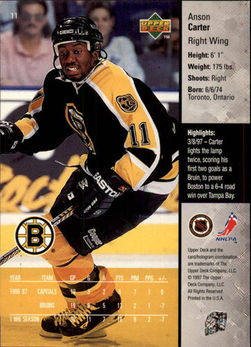 Playerkarte 1997-98 Upper Deck #11 Anson Carter Boston Bruins