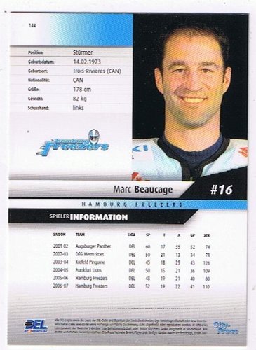Marc Beaucage Playercard 2007/08 – Hamburg Freezers
